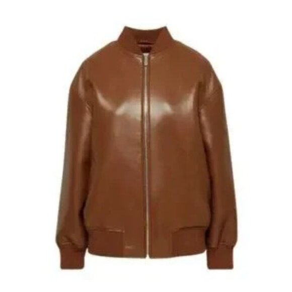 Aritzia Babaton Leibovitz Vegan Leather Bomber Jacket Coat Cognac Brown Small - Picture 2 of 14